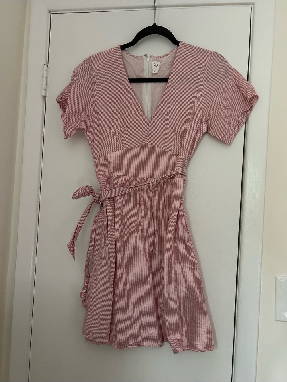 GAP Pink Striped V-Neck Wrap Mini Dress